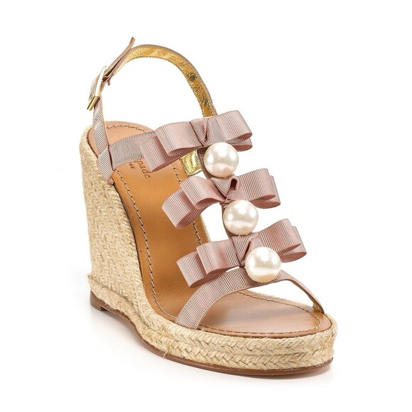 Kate Spade Pearl Bows Platform Espadrille Wedge Strappy Sandals Size 7 Coastal - Picture 1 of 9